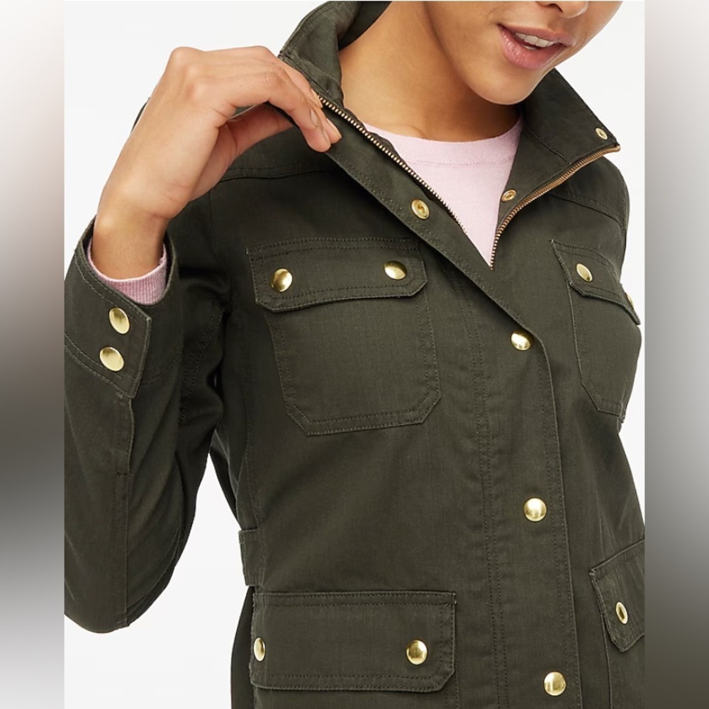 NEW- J. Crew Resin-coated twill field jacket. Mossy Brown. Size small - Picture 3 of 9